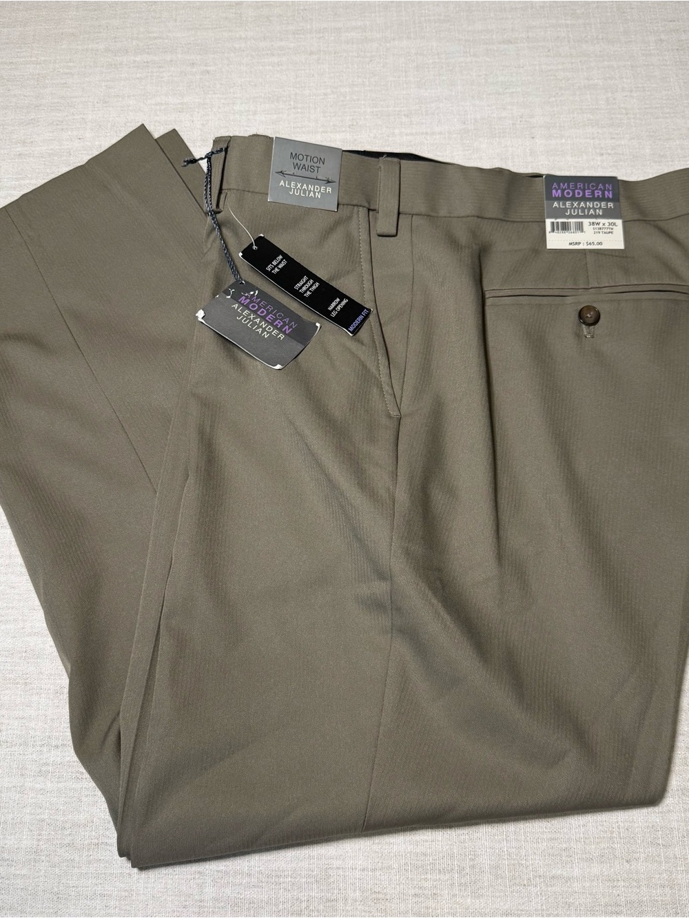 ALEXANDER JULIAN American Modern Fit Dress Pants 38x30 New Motion Waist New Tags